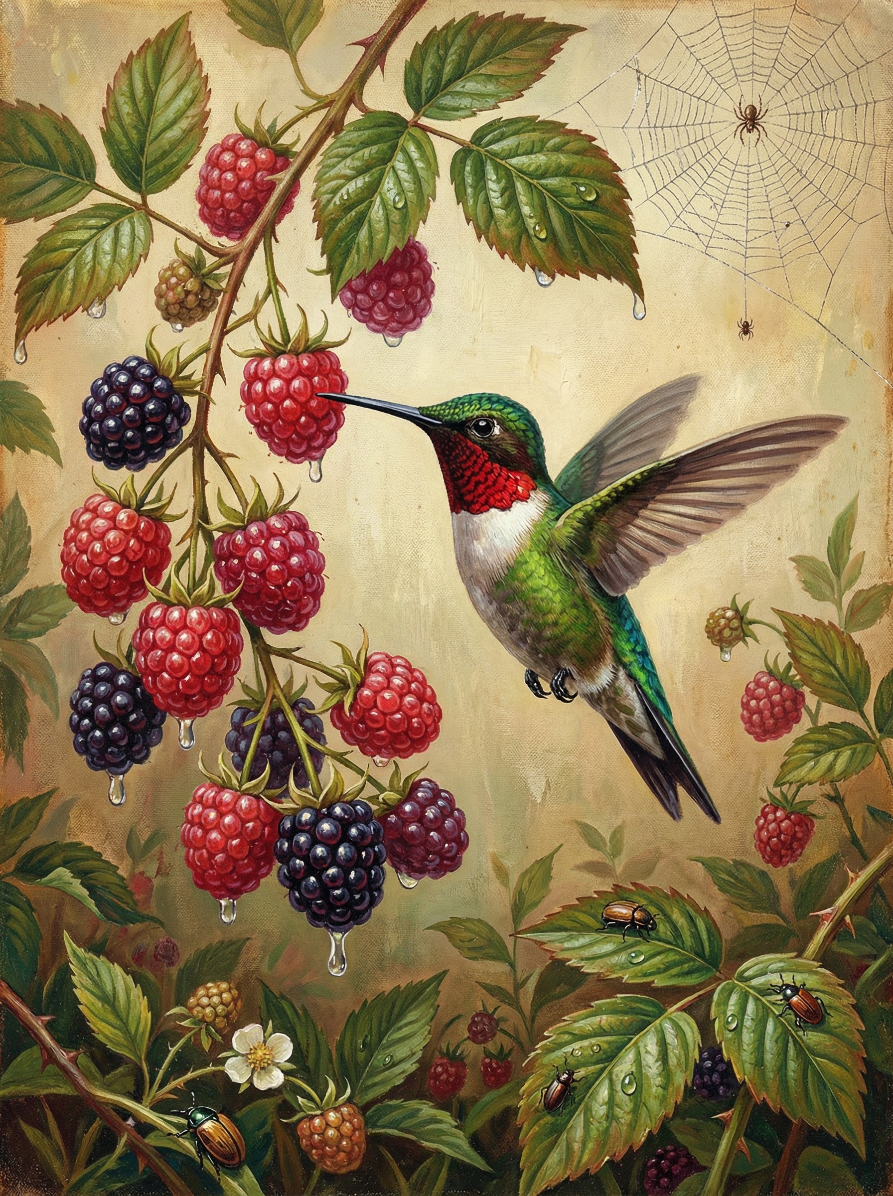Hummingbird And Raspberries (Diamond Painting)