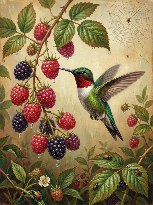 Hummingbird And Raspberries (Diamond Painting)
