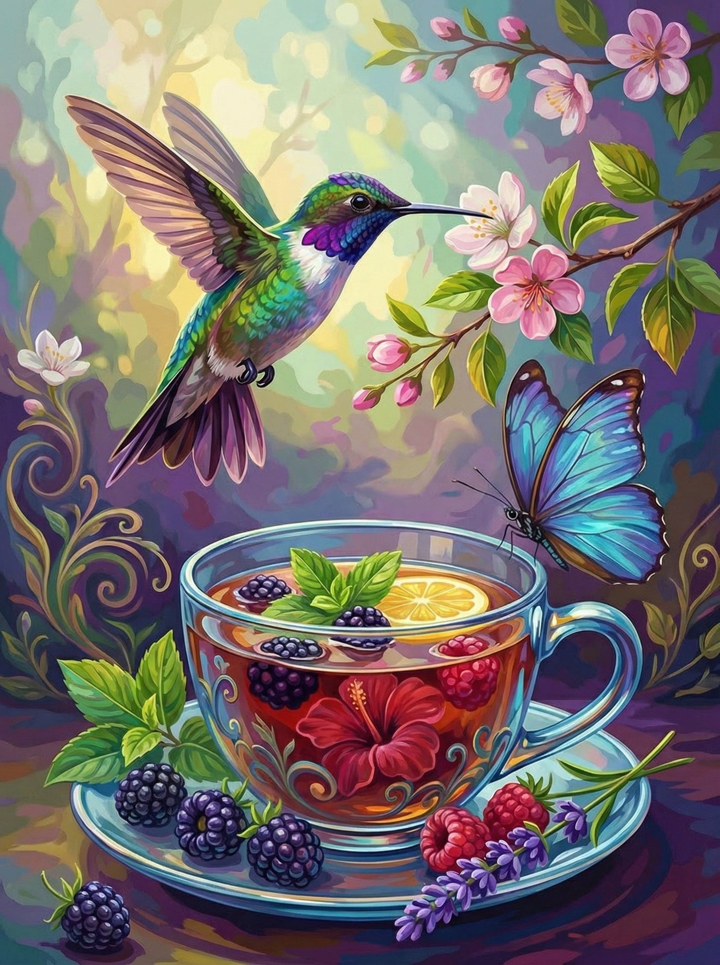 Hummingbird Berry Tea (100 Color Diamond Painting) Diamond Painting kit