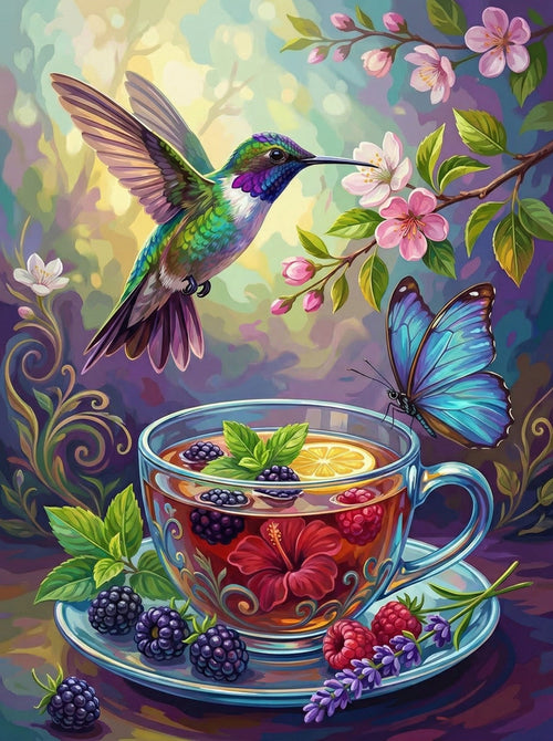 Hummingbird Berry Tea (100 Color Diamond Painting) Diamond Painting kit