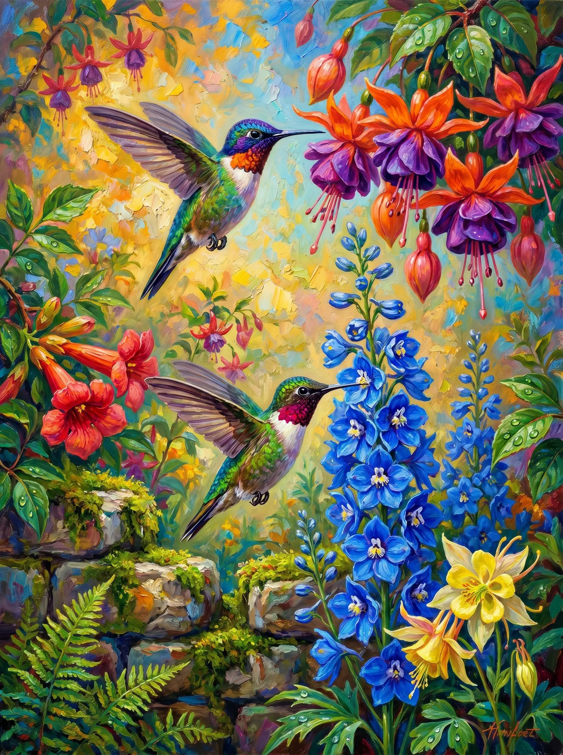 Hummingbird Fuchsia Delphinium (Diamond Painting)