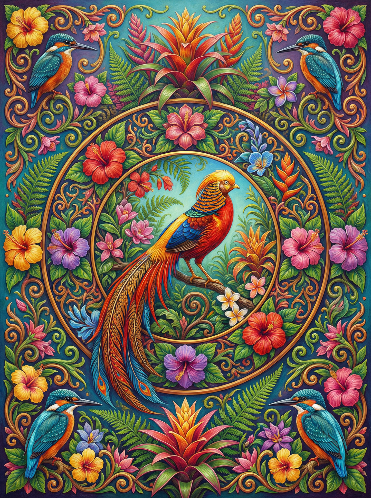 Pheasant Floral Mandala (100 Color Diamond Painting)