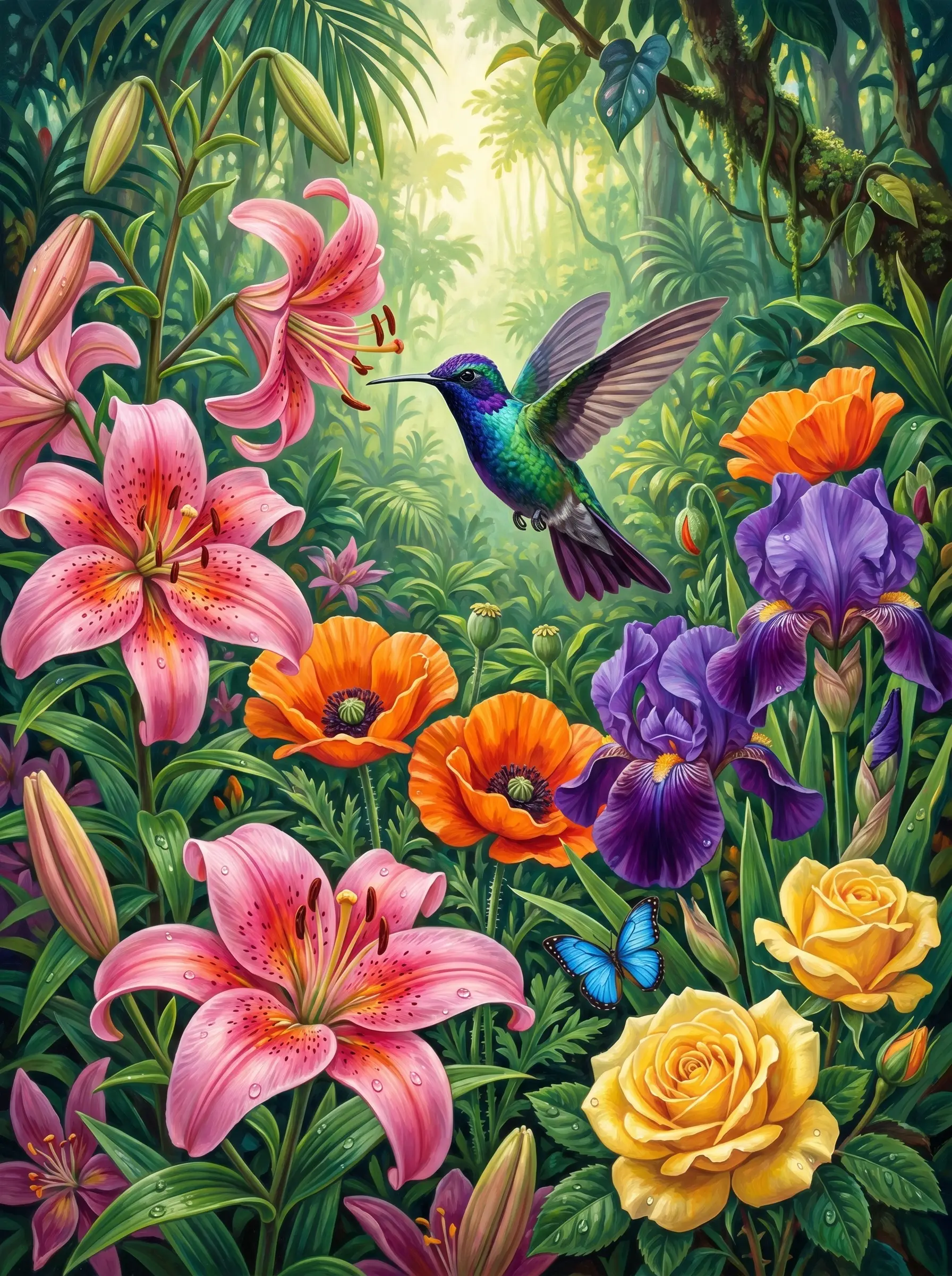 Hummingbird Lily Jungle (Diamond Painting)