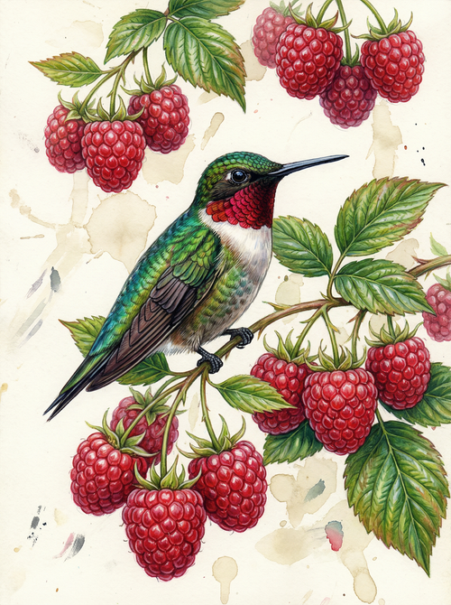 Hummingbird Raspberry Harvest (Diamond Painting) Diamond Painting kit