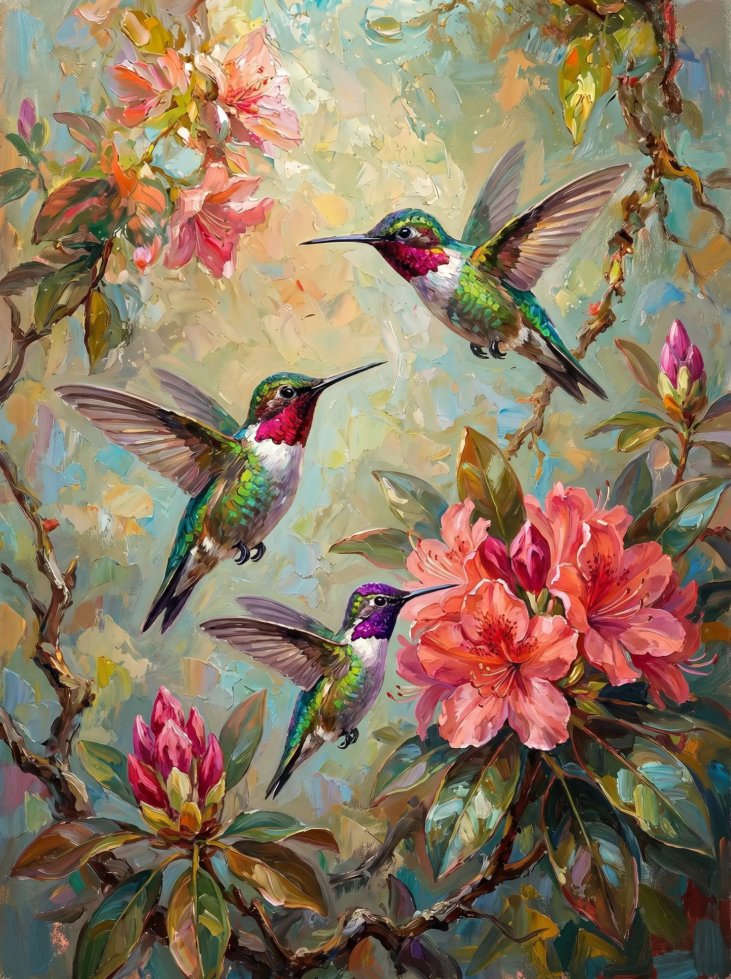 Hummingbird Rhododendron Painting (Diamond Painting)
