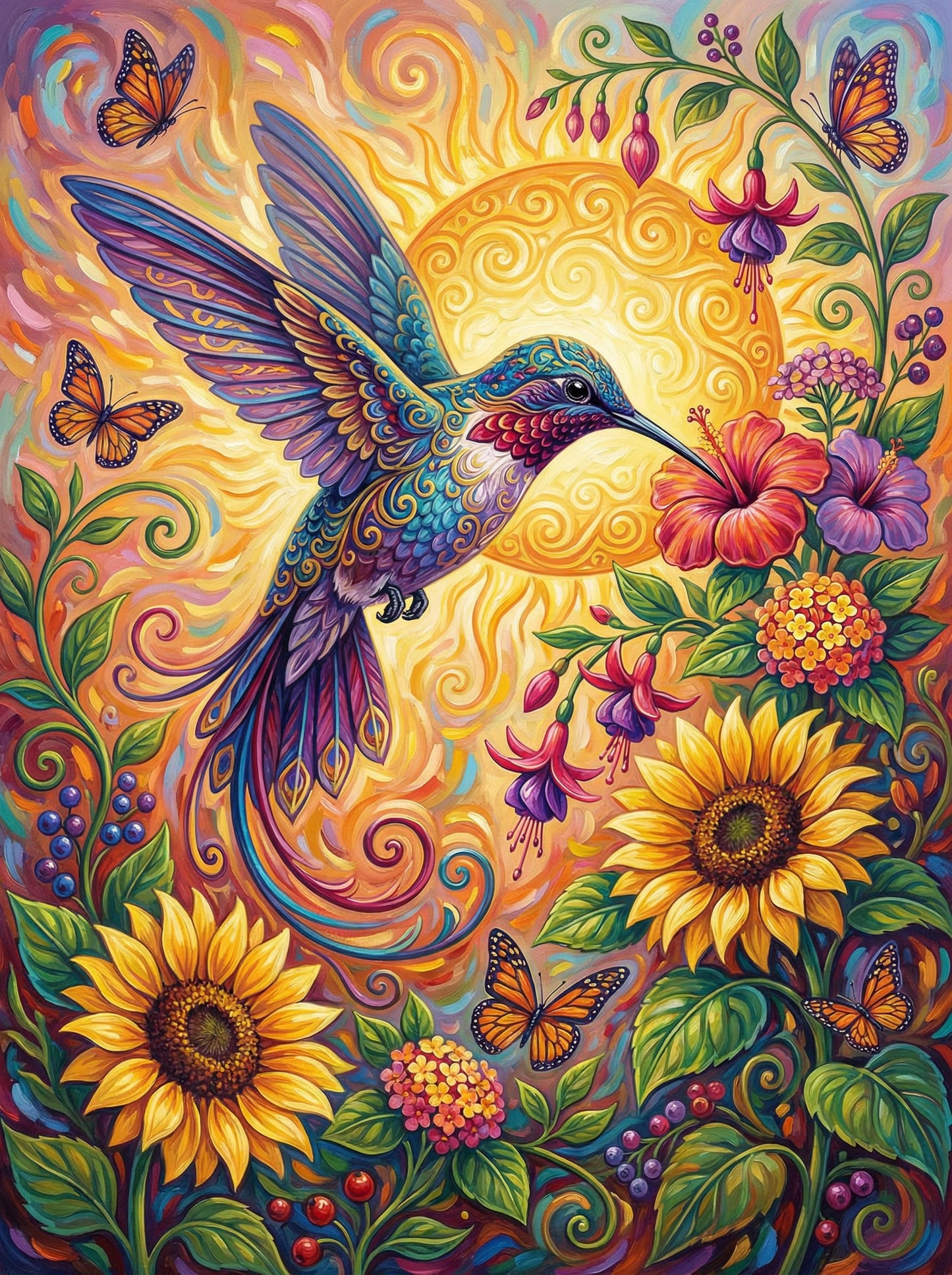 Hummingbird Sunflower Magic (Diamond Painting)