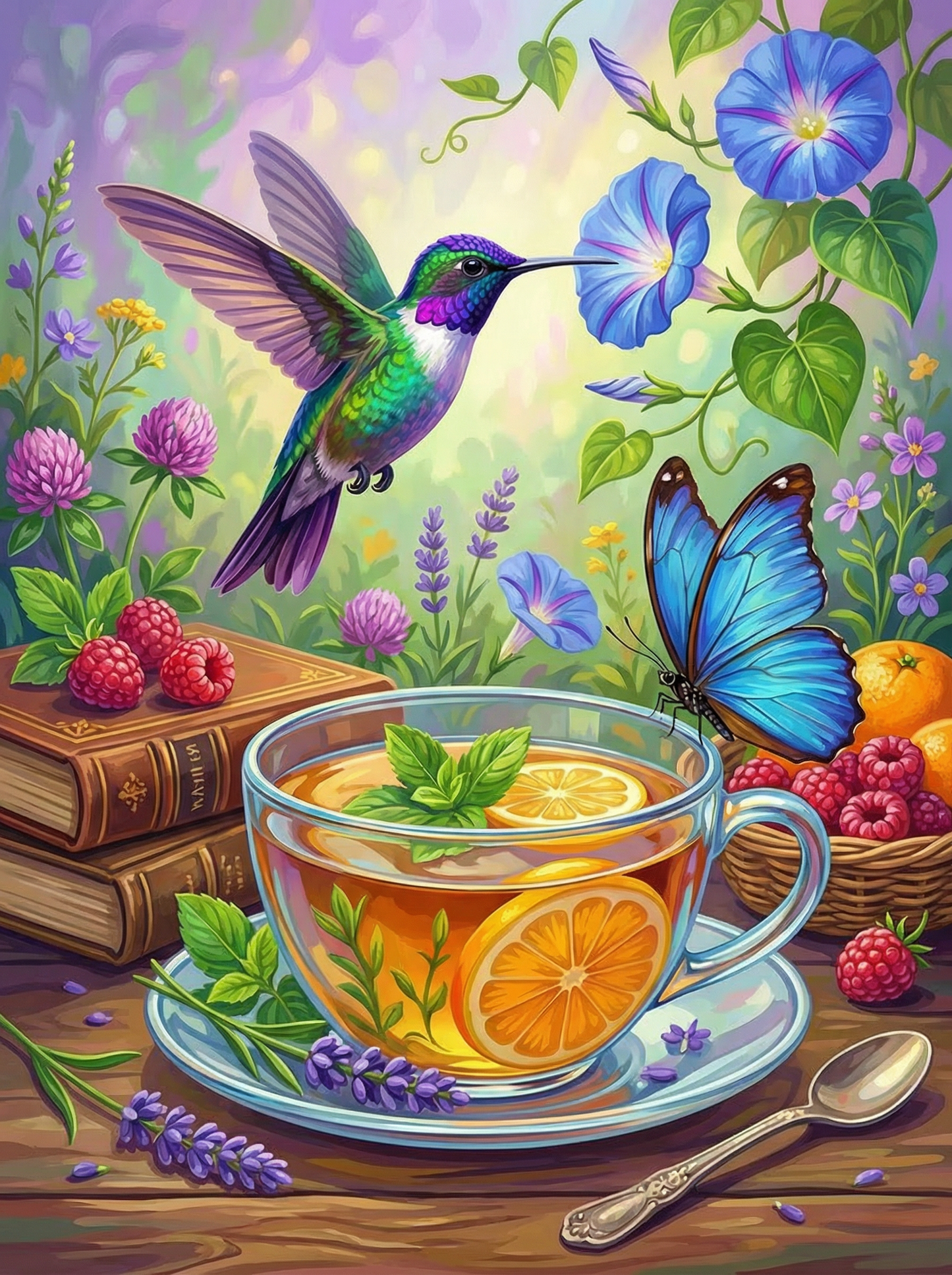 Hummingbird Tea Reverie (100 Color Diamond Painting)