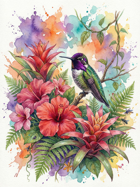Hummingbird Tropical Blossoms (Diamond Painting)