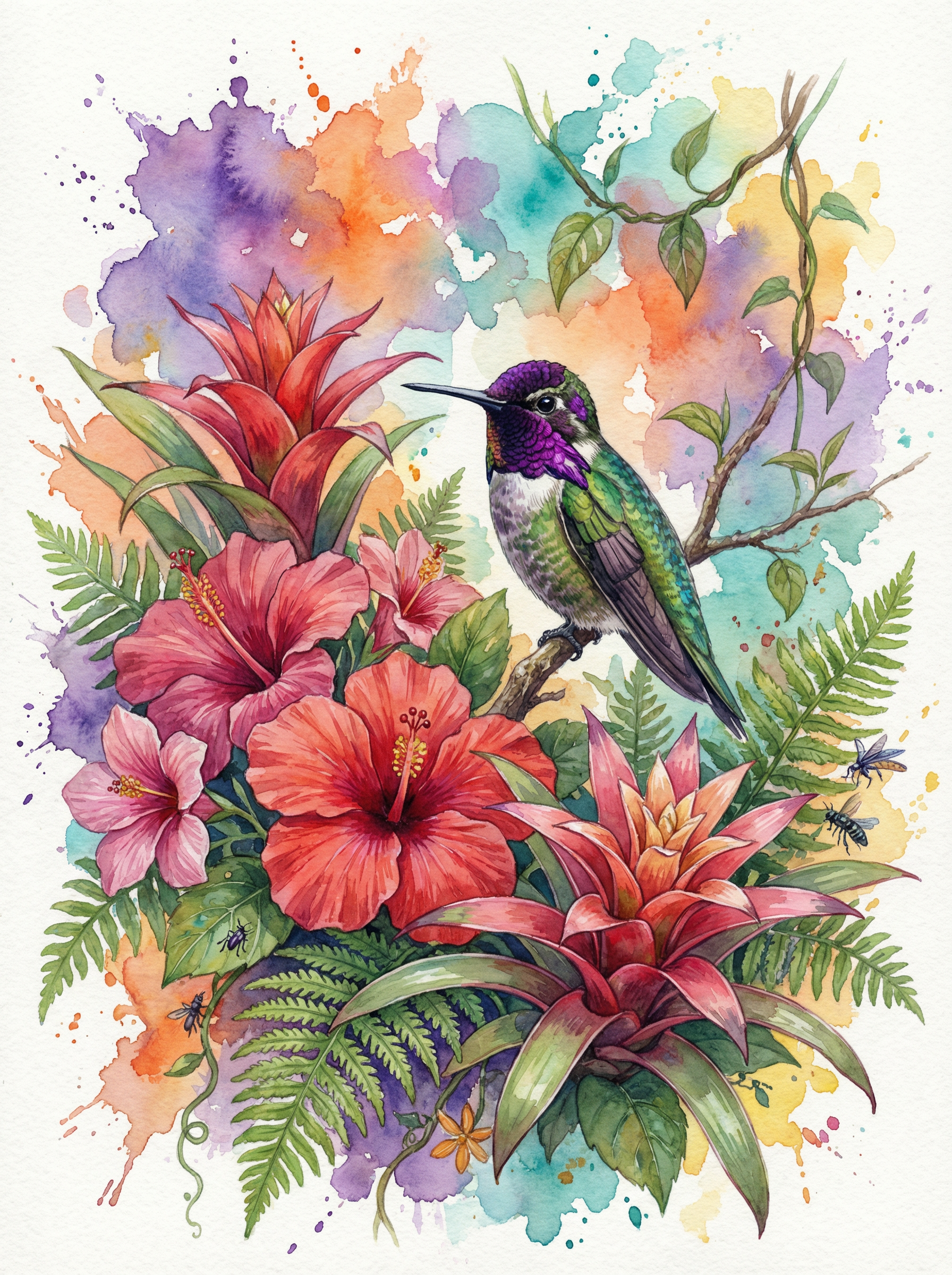 Hummingbird Tropical Blossoms (100 Color Diamond Painting)