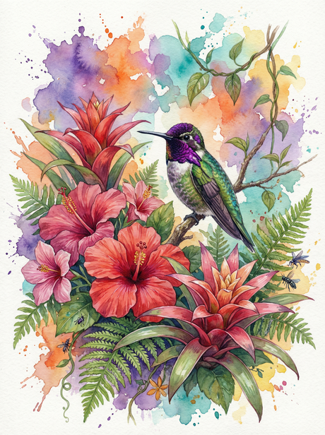 Hummingbird Tropical Blossoms (100 Color Diamond Painting) Diamond Painting kit