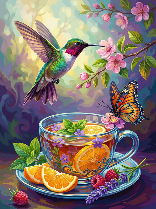 Hummingbirds And Hibiscus (80 Colors)