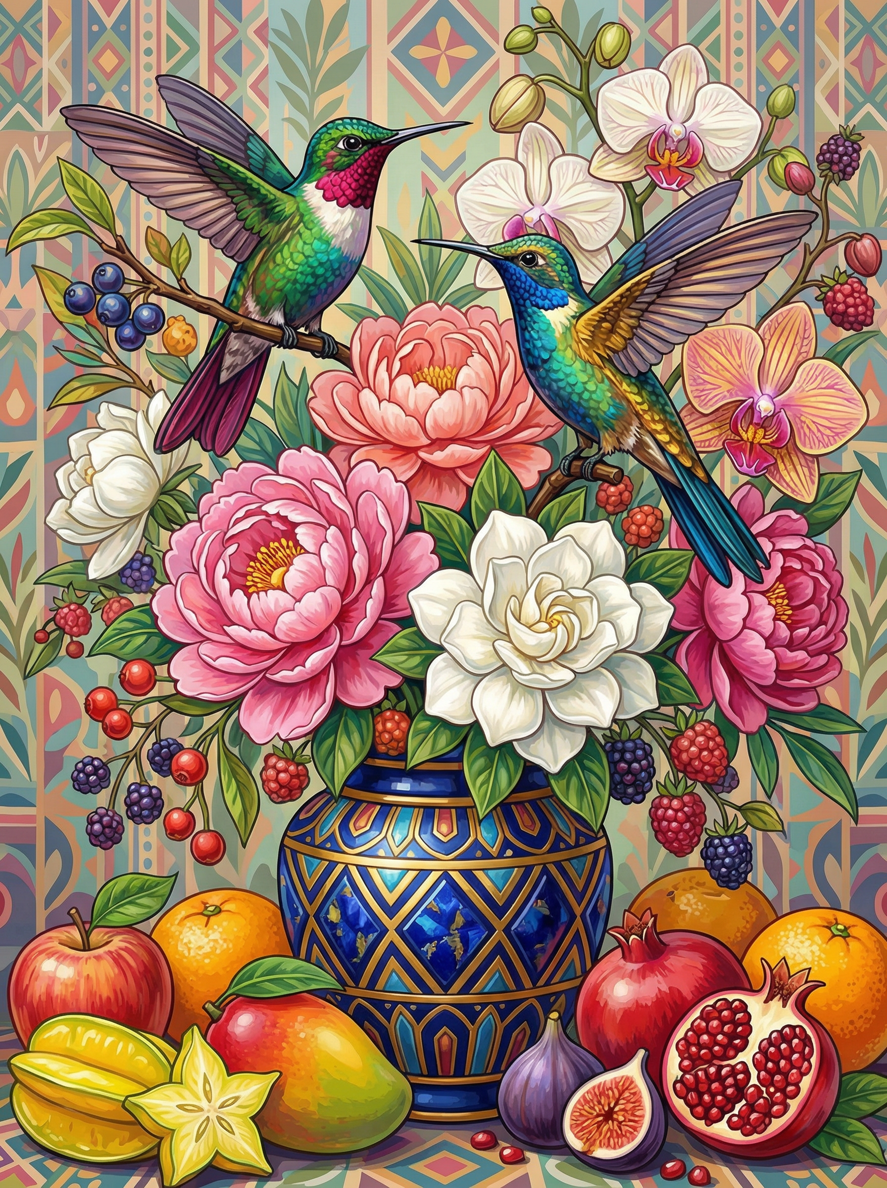 Hummingbirds With Roses (100 Color Diamond Painting) Diamond Painting kit