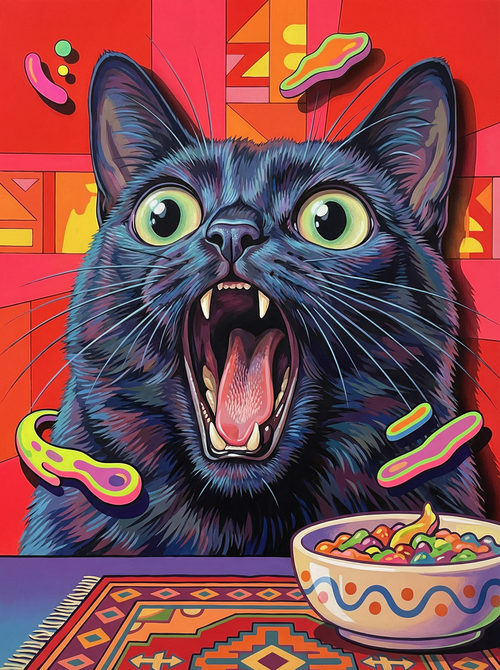 Hungry Cat Cereal Bowl (100 Color Diamond Painting) Diamond Painting kit