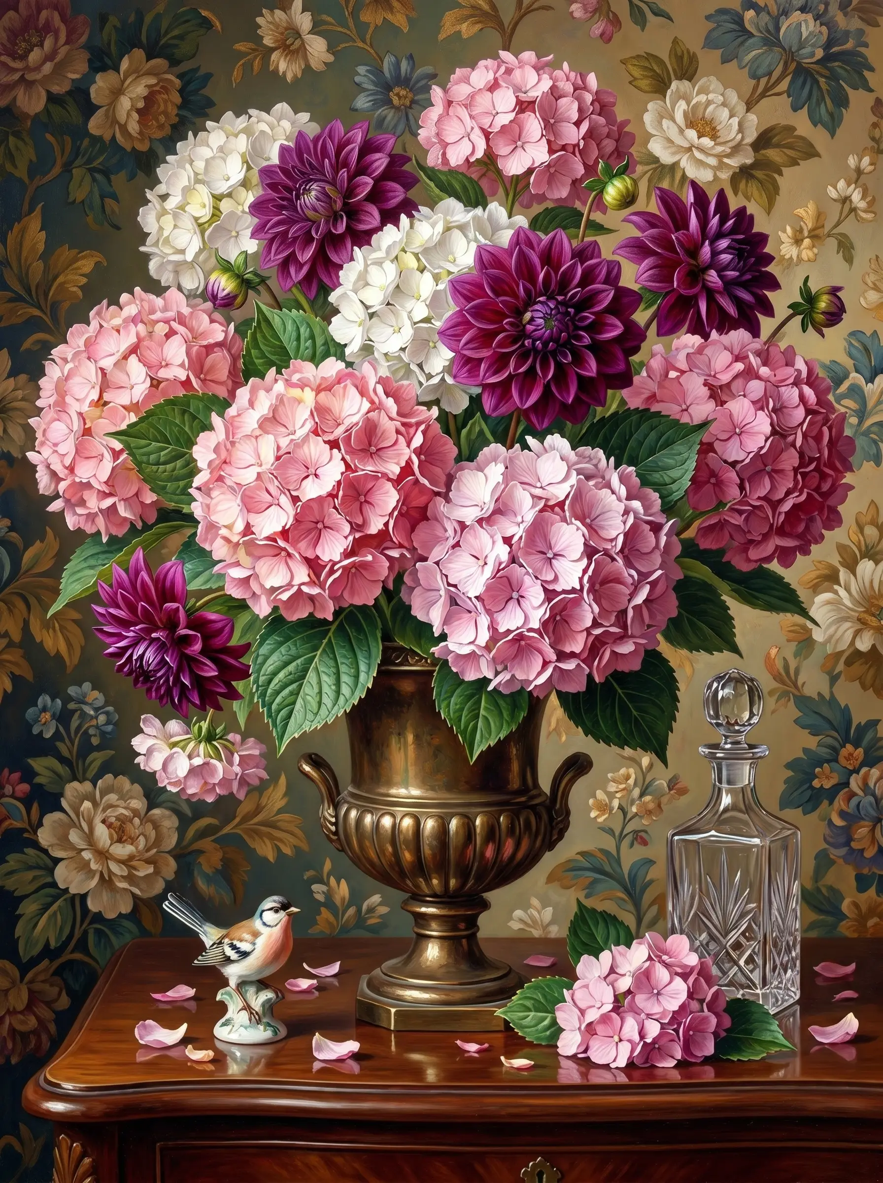 Hydrangea Dahlia Urn Still Life (Diamond Painting)