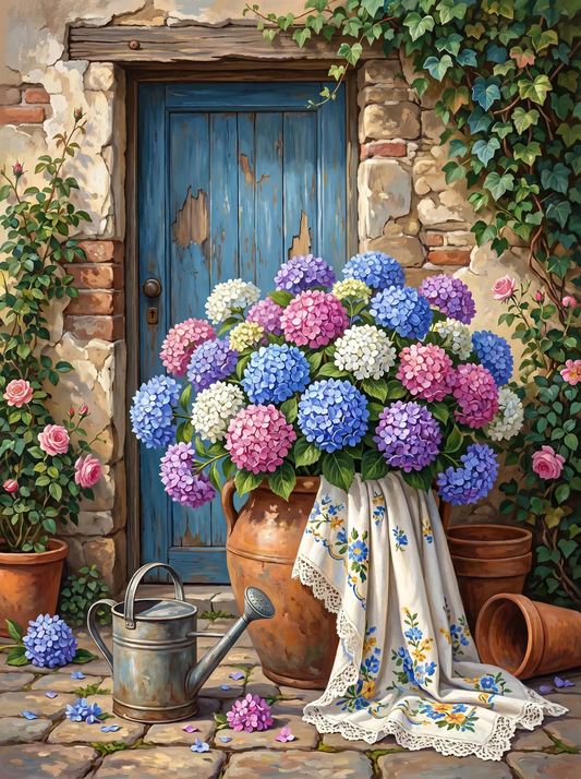 Hydrangea Pot Blue Door Cottage (Diamond Painting)
