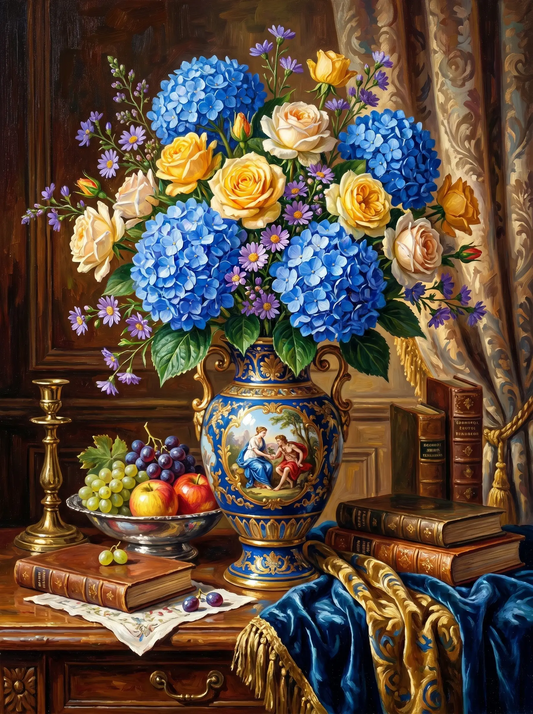 Hydrangea Rose Blue Vase (Diamond Painting)