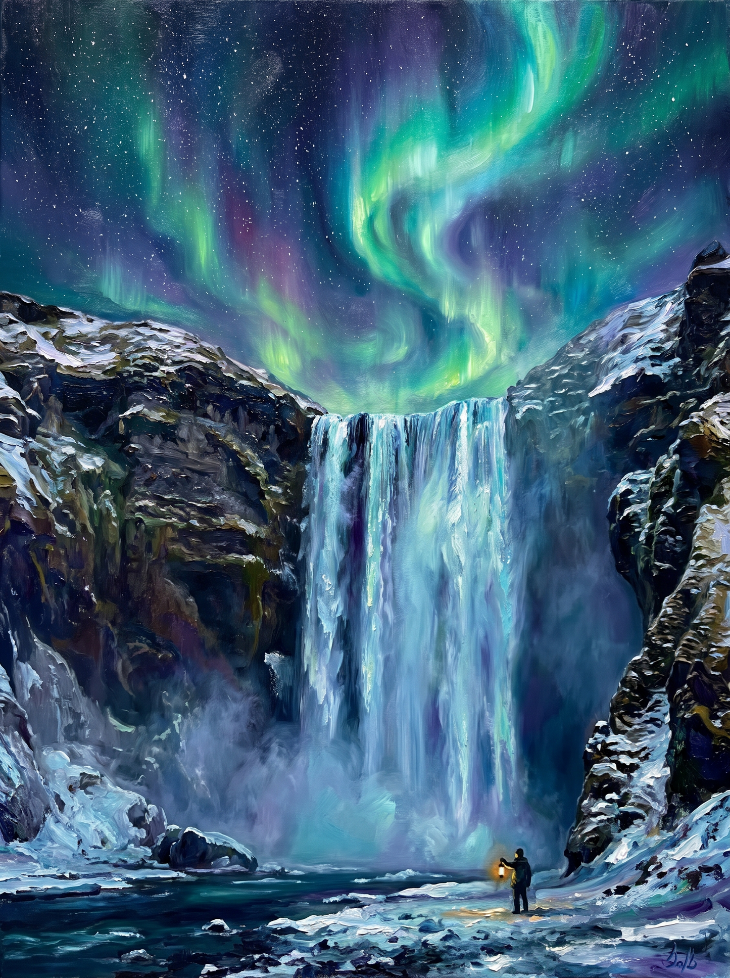 Iceland Skogafoss Aurora Night