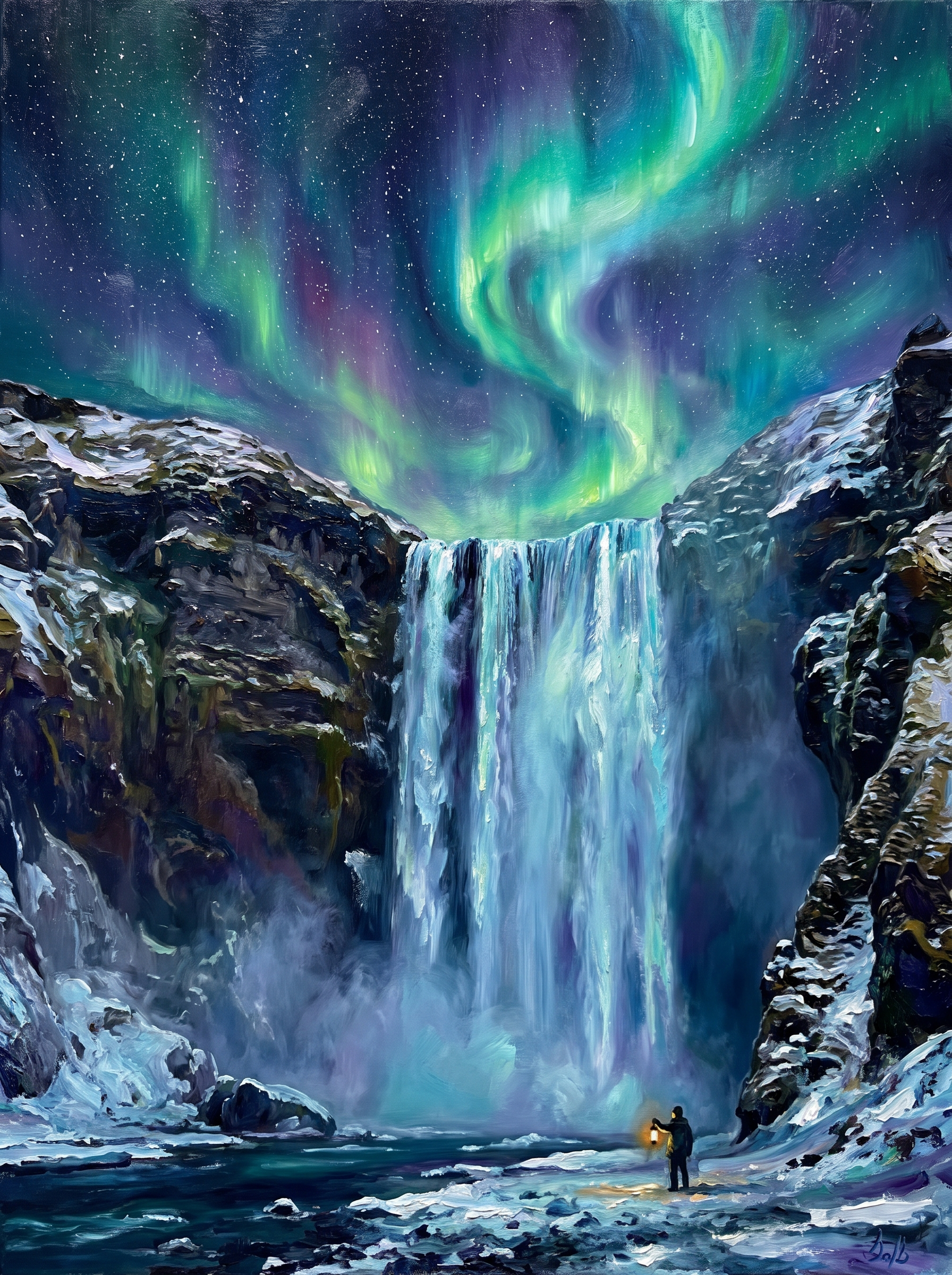 Iceland Skogafoss Aurora Night
