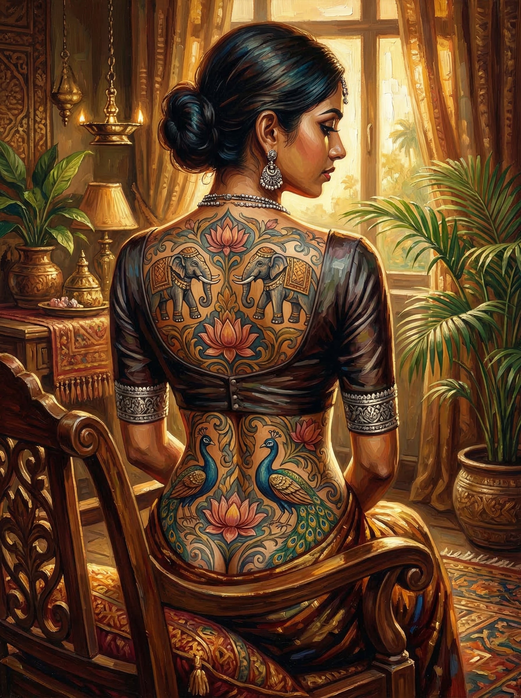 Lankan Elephant Tattoo Chair (150 Color Diamond Painting) Diamond Painting kit