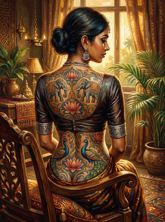 Lankan Elephant Tattoo Chair (150 Color Diamond Painting)