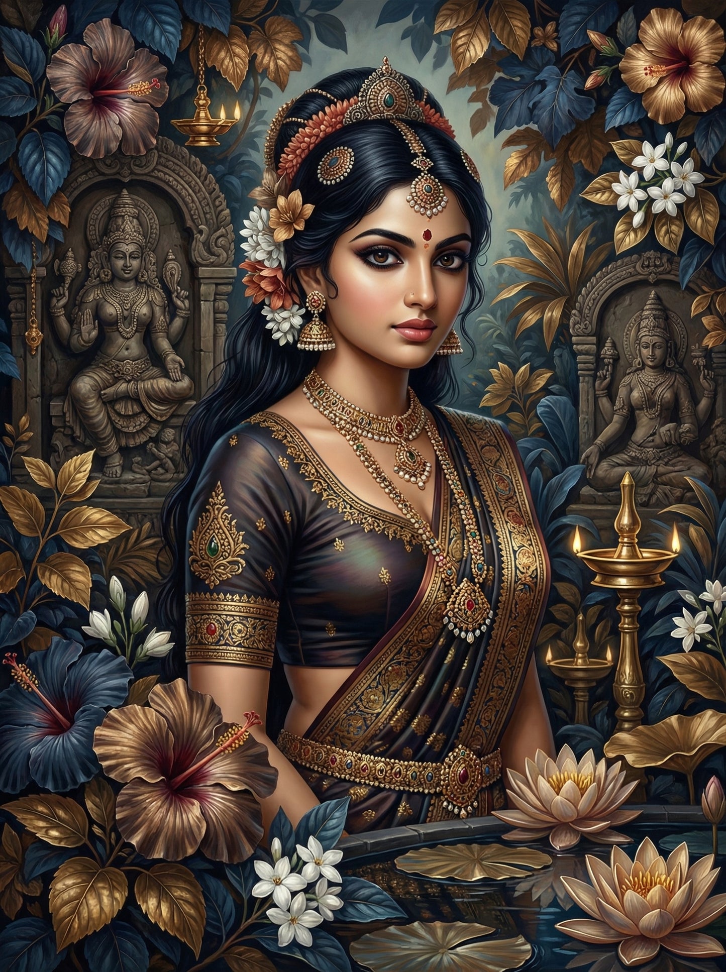 Indian Goddess With Lotus (Diamond Painting) Diamond Painting kit