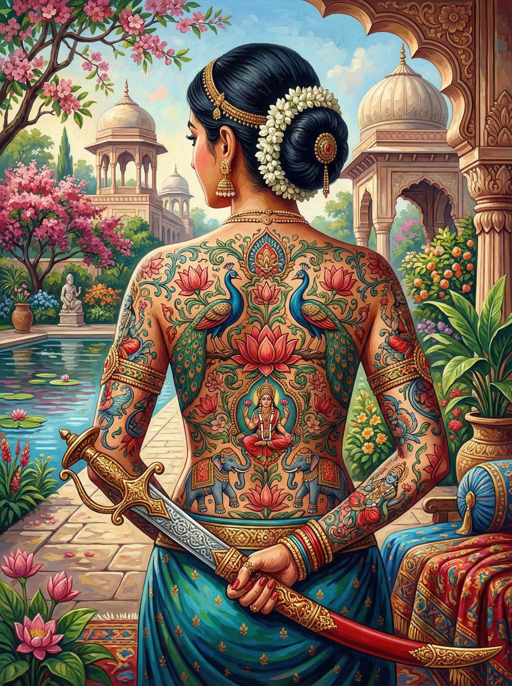 Indian Peacock Tattoo Palace (100 Color Diamond Painting) Diamond Painting kit