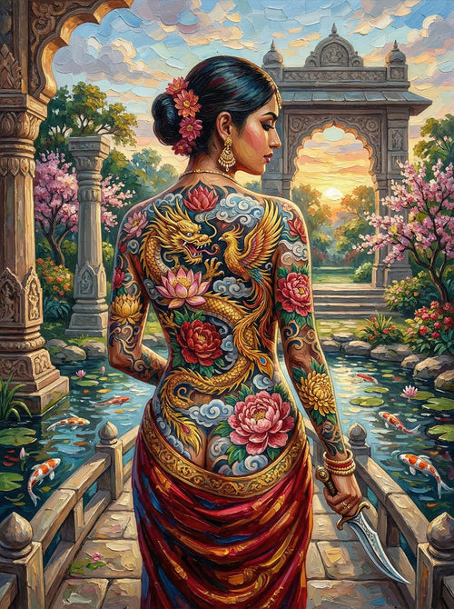 Indian Tattoo Temple Garden (100 Color Diamond Painting) Diamond Painting kit