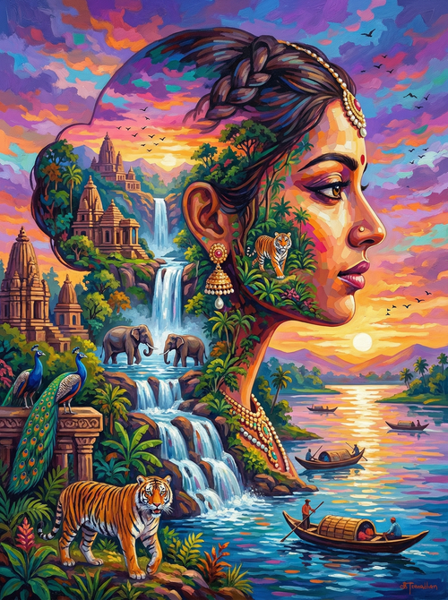 Indian Wildlife Sunset Portrait (100 Color Diamond Painting) Diamond Painting kit