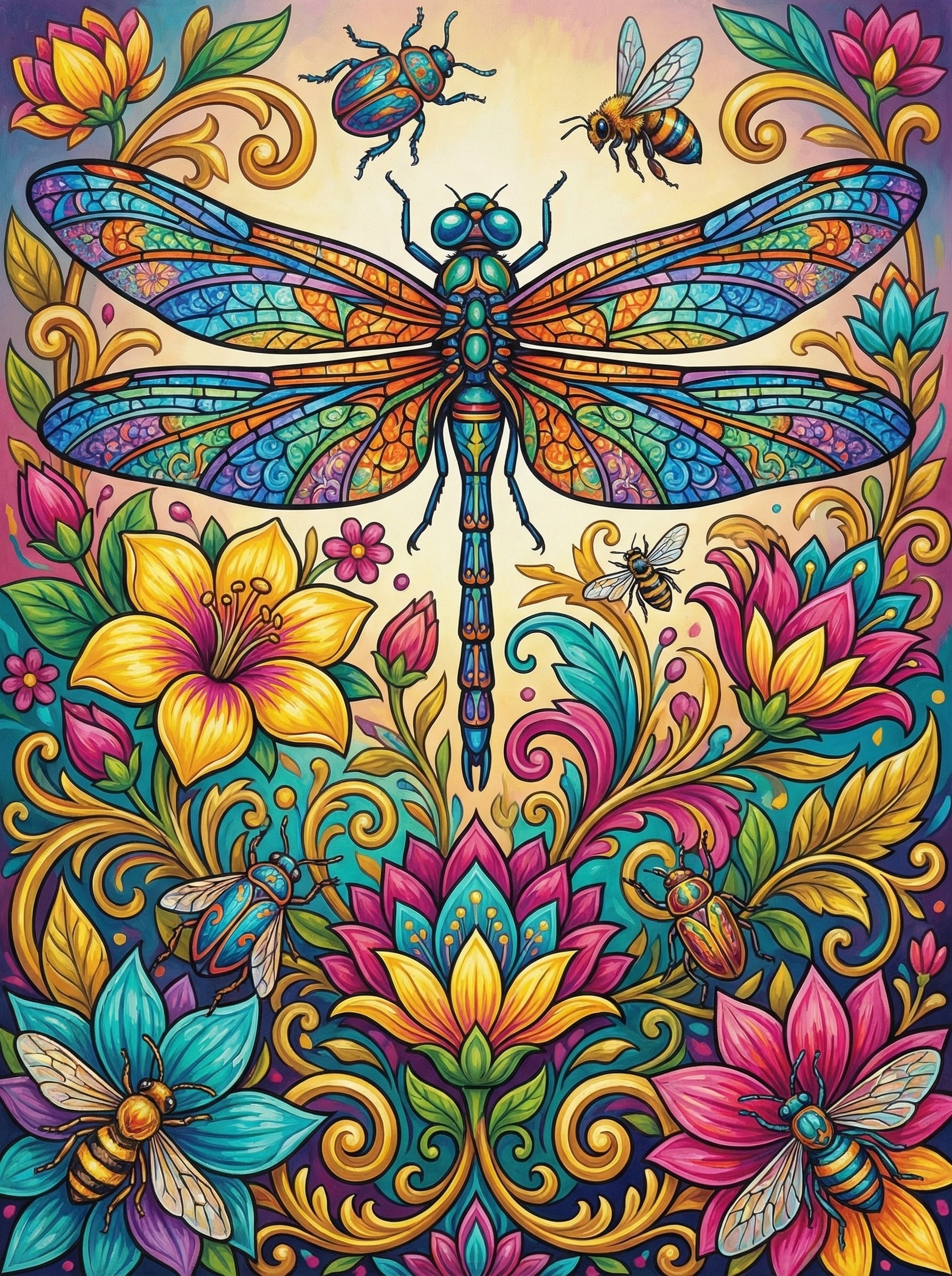 Intricate Dragon Fly Garden (100 Color Diamond Painting) Diamond Painting kit