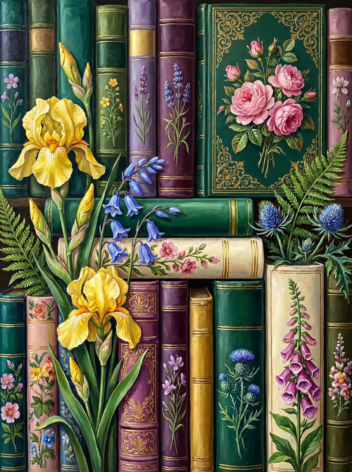 Iris Bluebell Vintage Books (Diamond Painting)