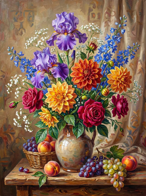 Iris Dahlia Rose Still Life (Diamond Painting)