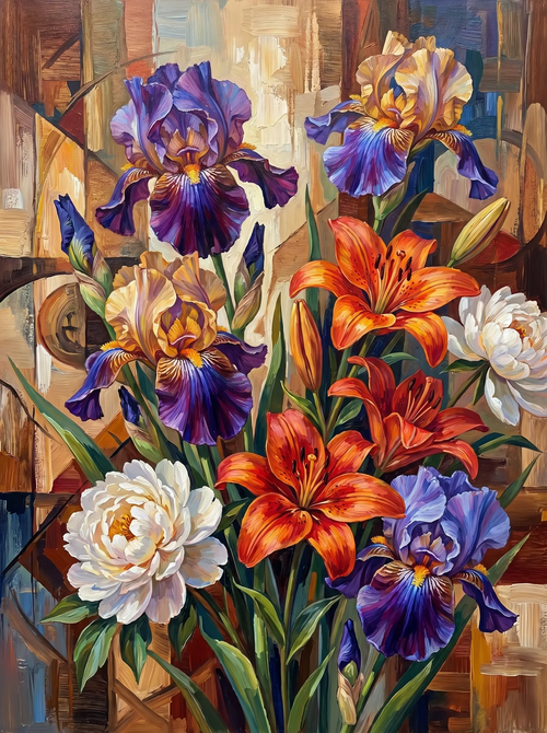 Iris Lily Peony Cubist (Diamond Painting)