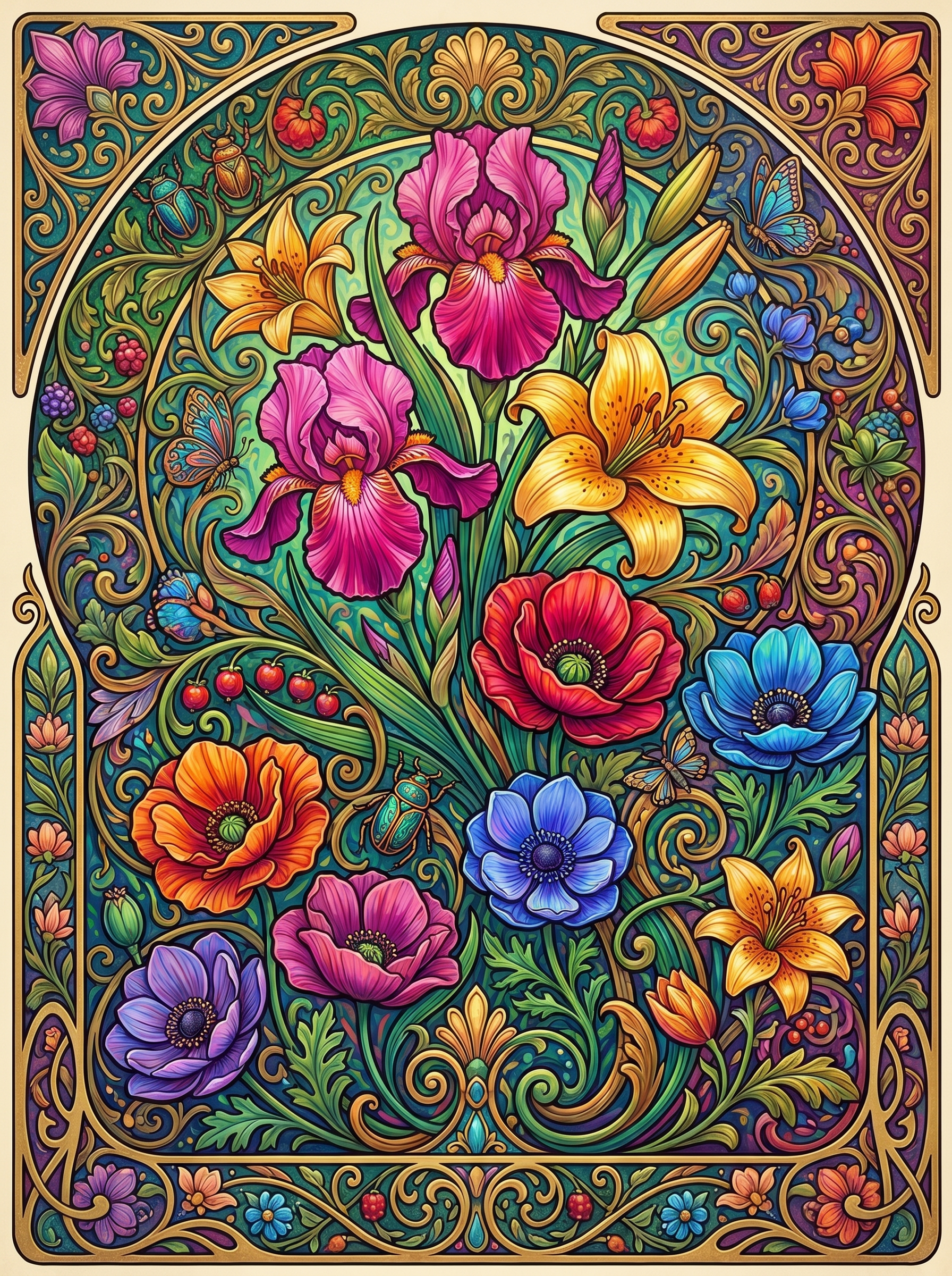 Iris Lily Poppy Bouquet (80 Colors)
