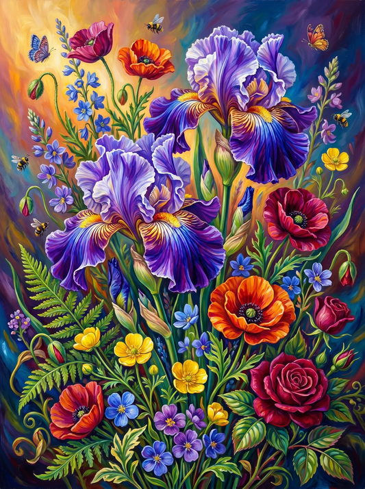 Iris Poppy Rose Bouquet (Diamond Painting)