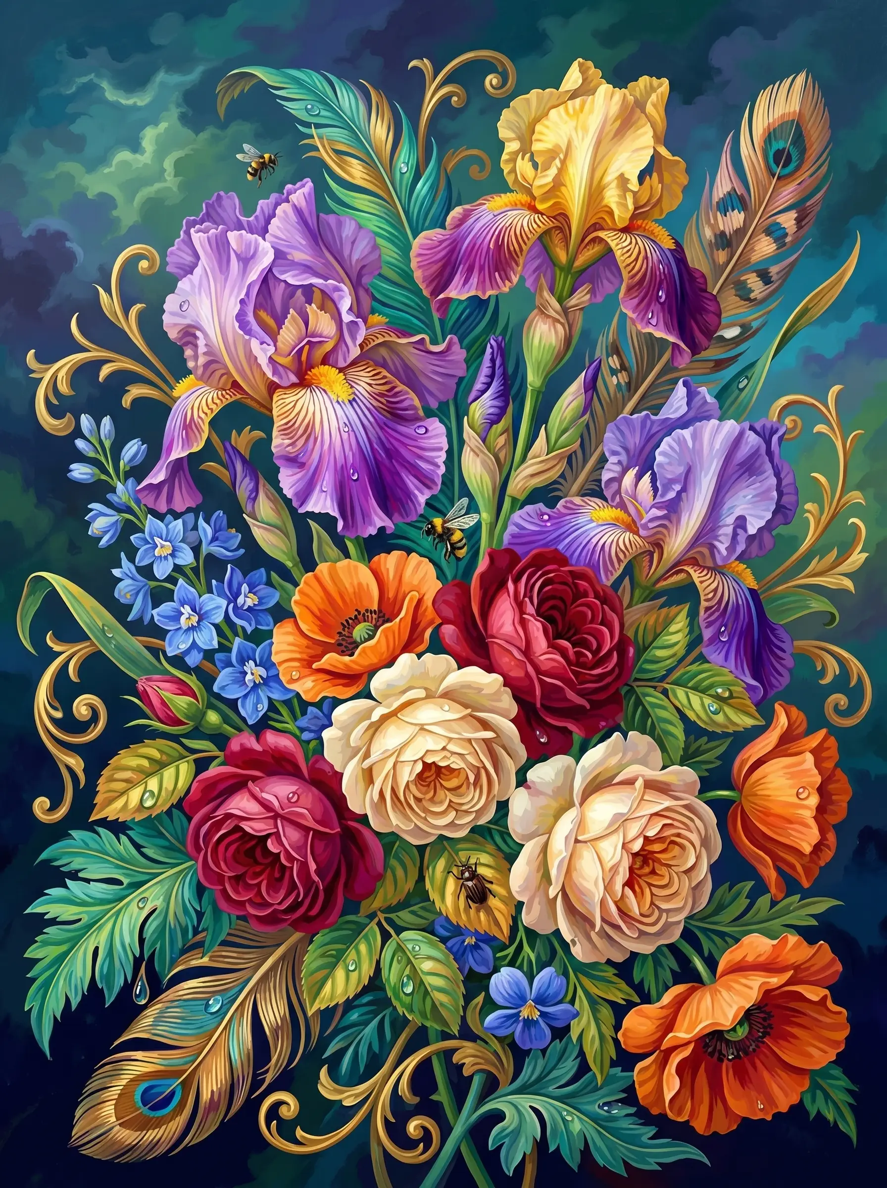 Iris Rose Poppy Ornate (Diamond Painting)