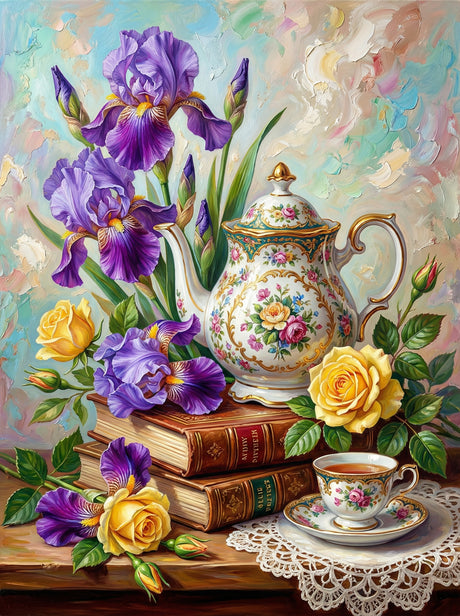 Iris Teapot And Roses (Diamond Painting) Diamond Painting kit