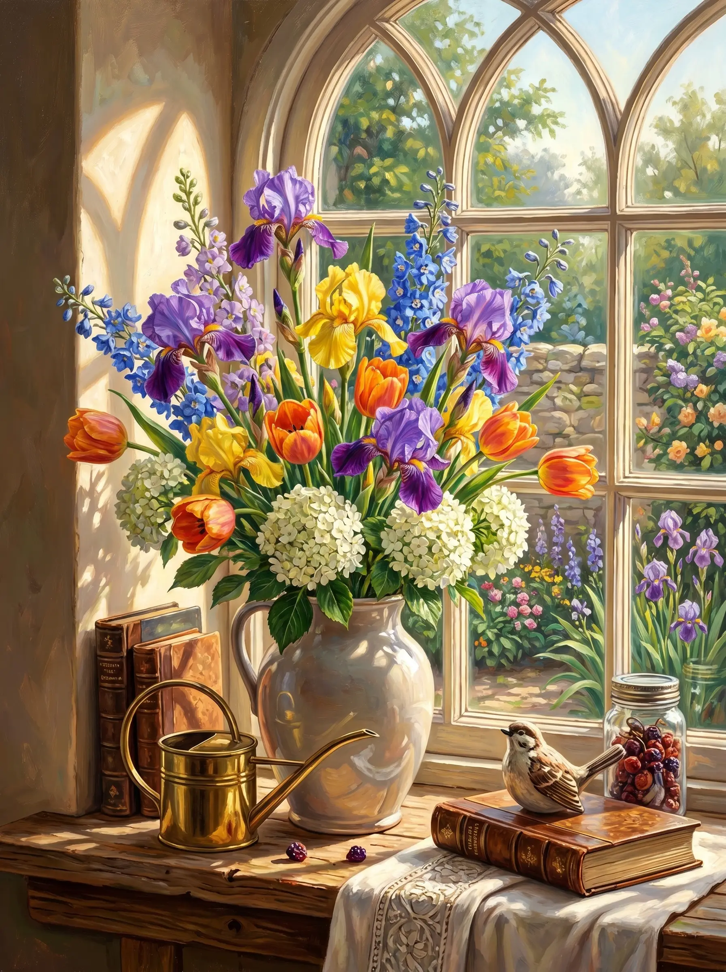 Iris Tulip Windowsill Bouquet (Diamond Painting)