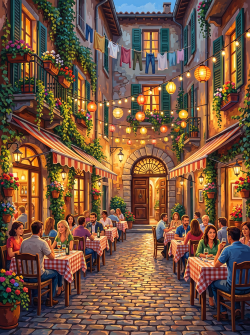 Italian Alley Cafe Lanterns (150 Color Diamond Painting)