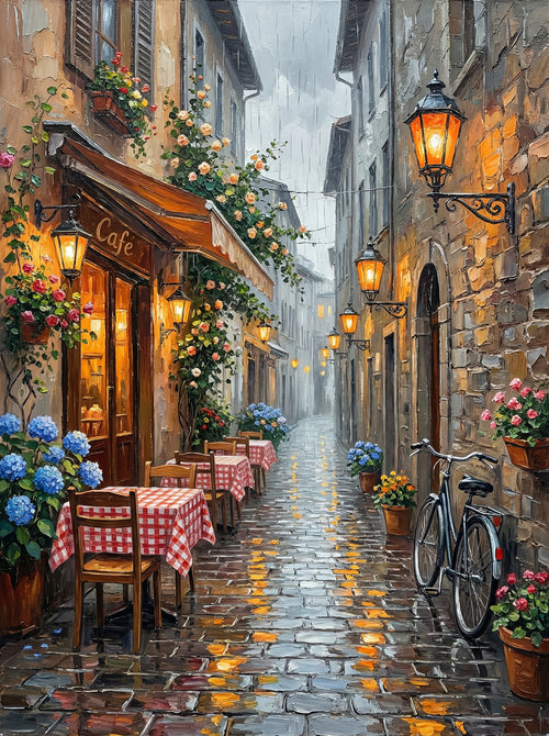 Italian Cafe Alley Evening (Diamond Painting)