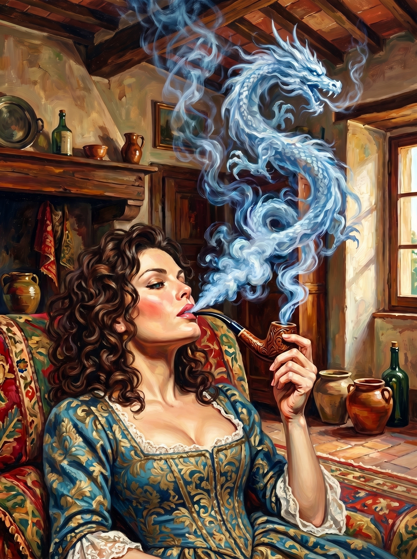 Italian Lady Smoke Lounge (150 Color Diamond Painting)