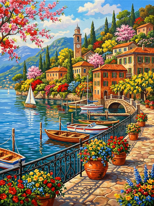 Italian Waterfront Village (100 Color Diamond Painting)