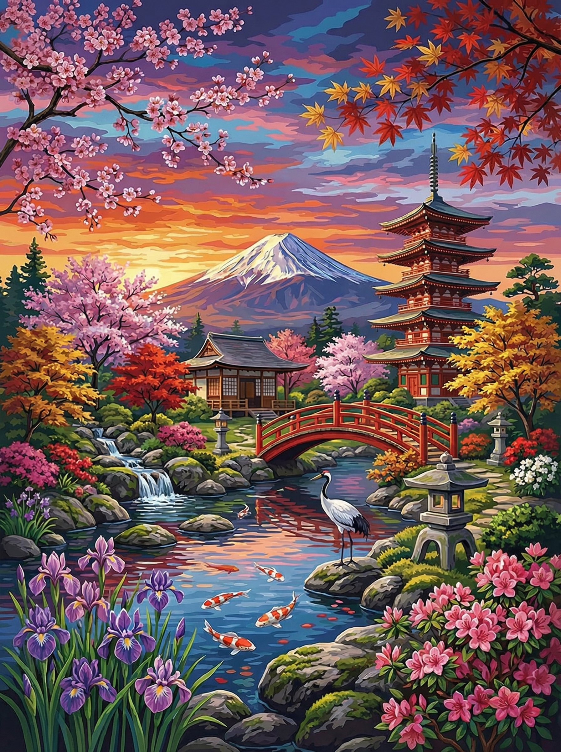 Japanese Garden Mount Fuji Pagoda (100 Color Diamond Painting)