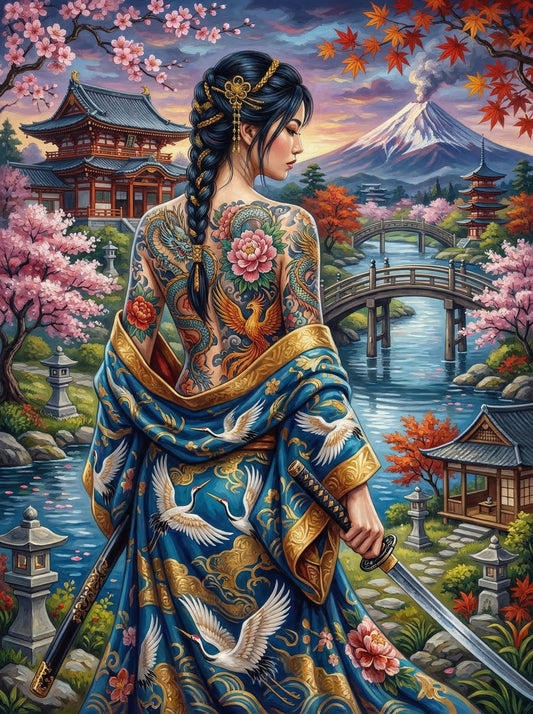 Japanese Tattoo Warrior Woman (100 Color Diamond Painting)