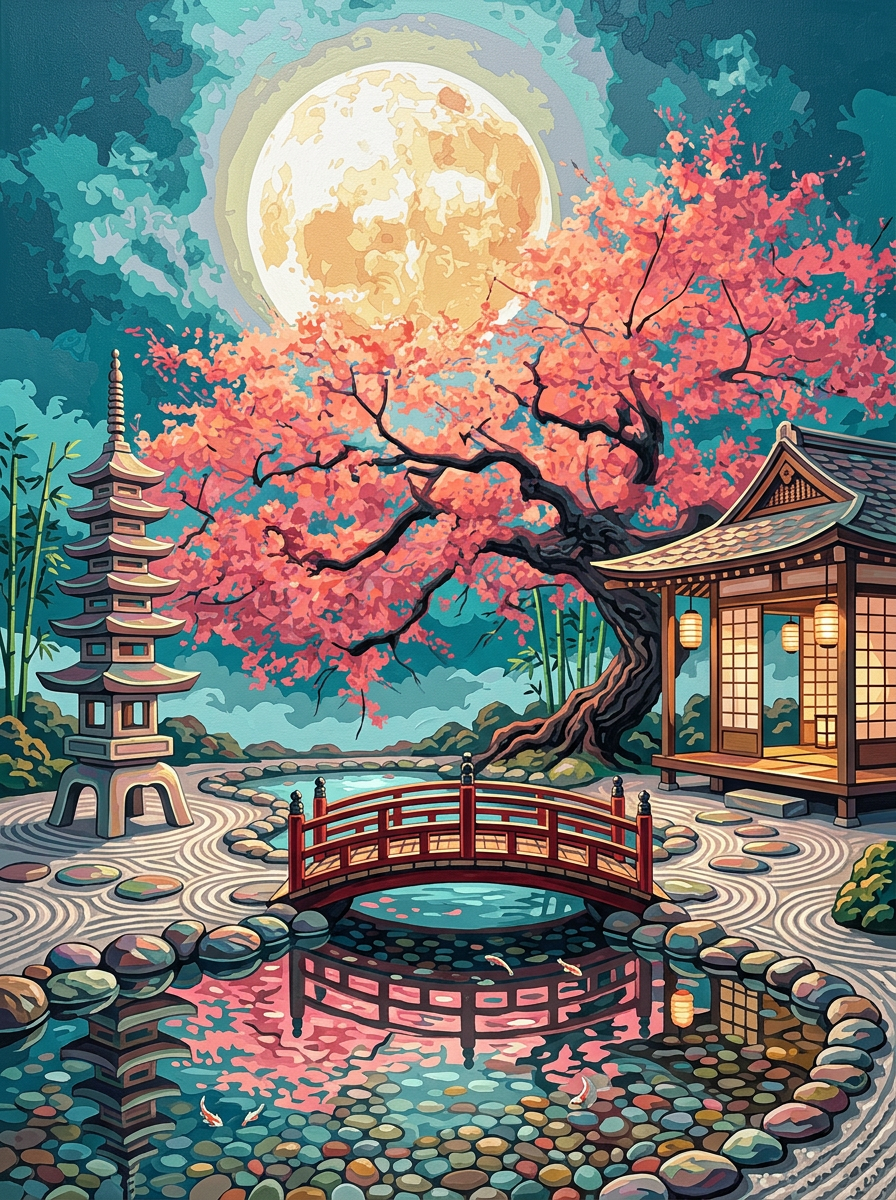 Japanese Zen Garden Moonlight