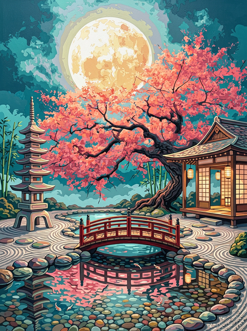 Japanese Zen Garden Moonlight (Diamond Painting) Diamond Painting kit