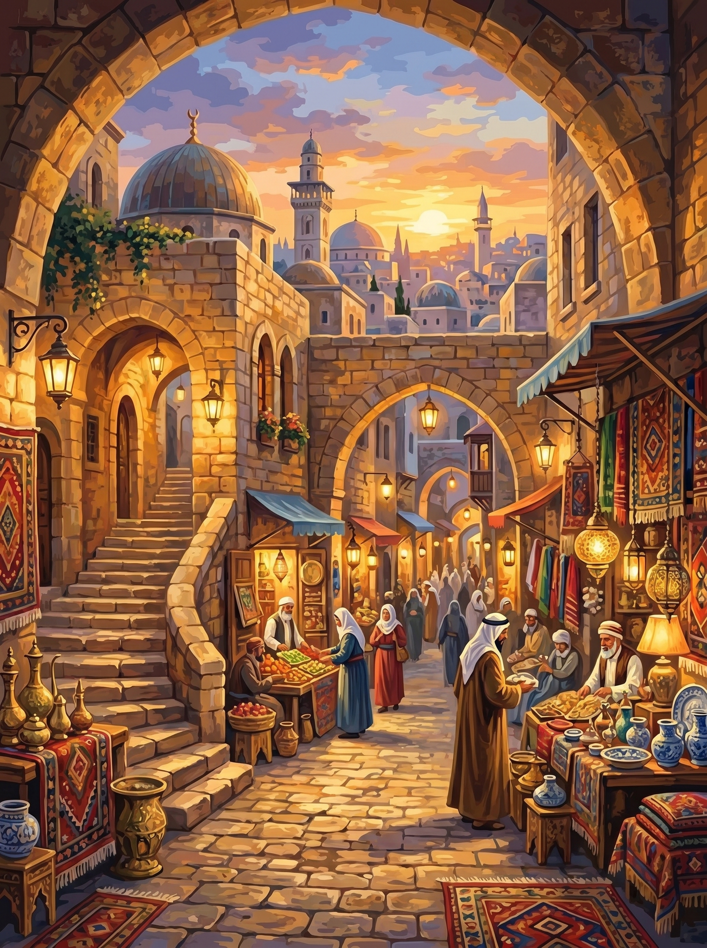 Jerusalem Old City Lane Evening (150 Color Diamond Painting)