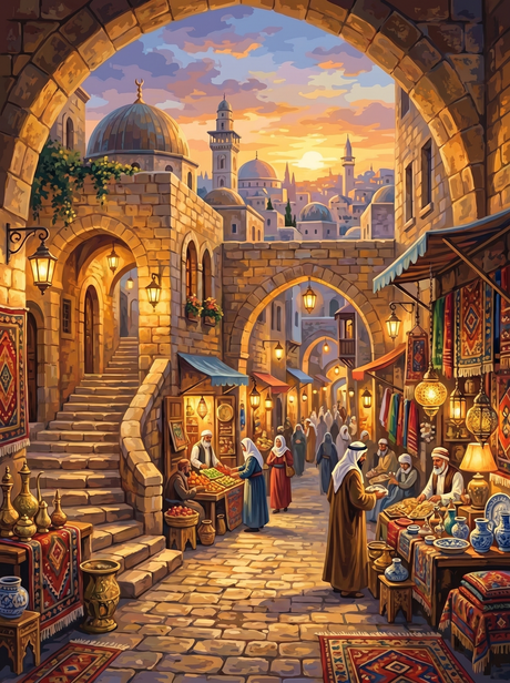 Jerusalem Old City Lane Evening (150 Color Diamond Painting) Diamond Painting kit