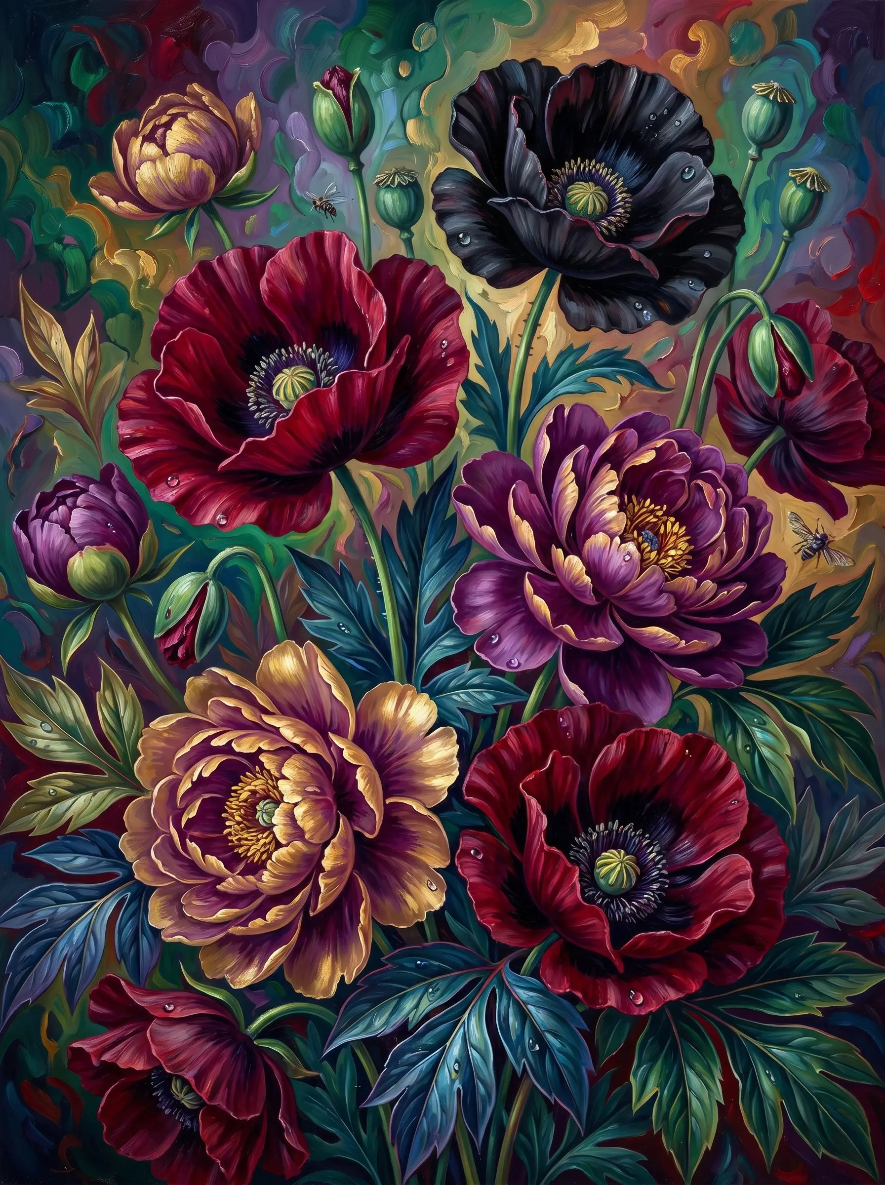 Jewel Tone Poppy Peony (Diamond Painting) Diamond Painting kit