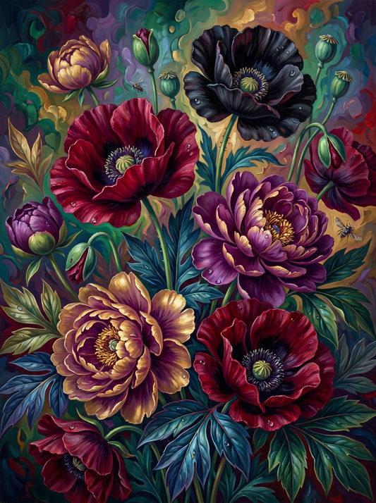 Jewel Tone Poppy Peony (Diamond Painting)