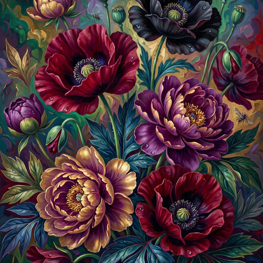 Jewel Tone Poppy Peony (Diamond Painting)